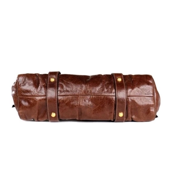 100% Authentic MIU MIU Tote Bag Classic Vitello Lux Browm Satchel - Rare Iconic - Picture 6 of 9